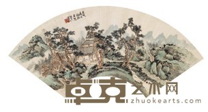 黄宾虹 1922年作 松庭闲读 扇面镜心 18.4X51.5cm